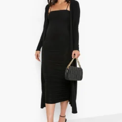 Maternité - Ensemble Avec Robe Froncée Et Pardessus Long -Pas Cher Vêtue Diva Magasin gzz06164 black xl 2