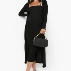 Maternité - Ensemble Avec Robe Froncée Et Pardessus Long -Pas Cher Vêtue Diva Magasin gzz06164 black xl 3