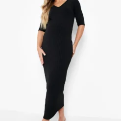 BOOHOO Maternité - Robe De Grossesse Mi-longue Côtelée à Col V