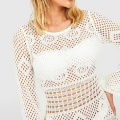 Robe De Plage En Crochet Recyclé -Pas Cher Vêtue Diva Magasin gzz06518 white xl 3