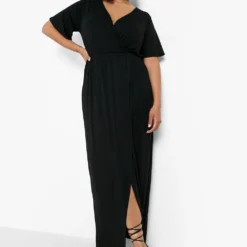 Grande Taille - Robe Longue Fendue à Manches Courtes -Pas Cher Vêtue Diva Magasin gzz07086 black xl 2
