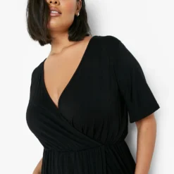 Grande Taille - Robe Longue Fendue à Manches Courtes -Pas Cher Vêtue Diva Magasin gzz07086 black xl 3