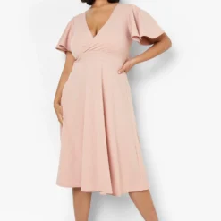 Grande Taille - Robe Patineuse Mi-longue Style Cache-cœur