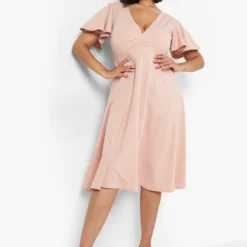Grande Taille - Robe Patineuse Mi-longue Style Cache-cœur 8 Grande Taille - Robe Patineuse Mi-longue Style Cache-cœur -Pas Cher Vêtue Diva Magasin gzz07755 blush xl 2