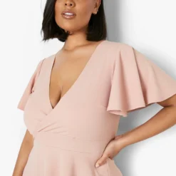 Grande Taille - Robe Patineuse Mi-longue Style Cache-cœur 9 Grande Taille - Robe Patineuse Mi-longue Style Cache-cœur -Pas Cher Vêtue Diva Magasin gzz07755 blush xl 3