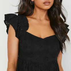 Petite - Robe Mi-longue En Broderie Anglaise à Col Bateau Et Manches Bouffantes 9 Petite - Robe Mi-longue En Broderie Anglaise à Col Bateau Et Manches Bouffantes -Pas Cher Vêtue Diva Magasin gzz07814 black xl 3