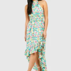 Petite - Robe Longue Fleurie Froncée