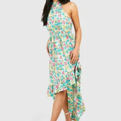 Petite - Robe Longue Fleurie Froncée -Pas Cher Vêtue Diva Magasin gzz07832 lime xl 2 scaled