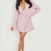 Petite - Robe Blazer à Ornements Strassés -Pas Cher Vêtue Diva Magasin gzz07857 rose xl