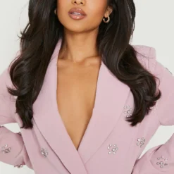 Petite - Robe Blazer à Ornements Strassés -Pas Cher Vêtue Diva Magasin gzz07857 rose xl 3