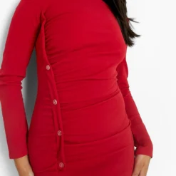 Petite - Robe Mi-longue Froncée à Boutons -Pas Cher Vêtue Diva Magasin gzz07965 red xl 3