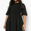 Grande Taille - Robe Froncée à Manches Bouffantes Et Volants -Pas Cher Vêtue Diva Magasin gzz08337 black xl
