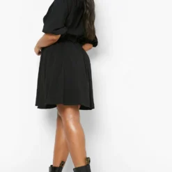 Grande Taille - Robe Froncée à Manches Bouffantes Et Volants -Pas Cher Vêtue Diva Magasin gzz08337 black xl 1