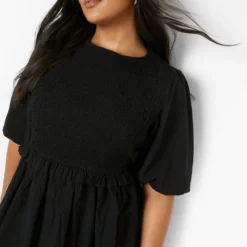 Grande Taille - Robe Froncée à Manches Bouffantes Et Volants -Pas Cher Vêtue Diva Magasin gzz08337 black xl 3