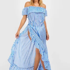 Robe De Plage Longue Fendue à Imprimé Nautique