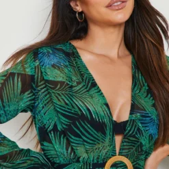 BOOHOO Robe De Plage à Décolleté Plongeant Et Imprimé Tropical -Pas Cher Vêtue Diva Magasin gzz08610 green xl 3