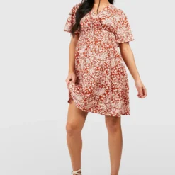 Maternité - Robe Cache-cœur Volantée à Imprimé Fleuri -Pas Cher Vêtue Diva Magasin gzz08662 rust xl 2 scaled