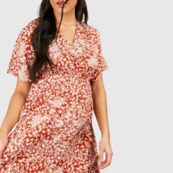 Maternité - Robe Cache-cœur Volantée à Imprimé Fleuri -Pas Cher Vêtue Diva Magasin gzz08662 rust xl 3 scaled