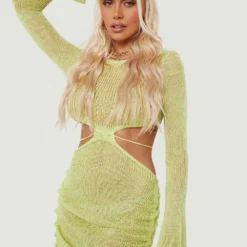 Robe De Plage Côtelée à Découpes Et Détails Froncés