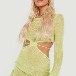 Robe De Plage Côtelée à Découpes Et Détails Froncés 8 Robe De Plage Côtelée à Découpes Et Détails Froncés -Pas Cher Vêtue Diva Magasin gzz08841 lime xl 2