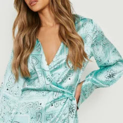 Robe Chemise Cache-cœur à Imprimé Cachemire -Pas Cher Vêtue Diva Magasin gzz09797 blue xl 3