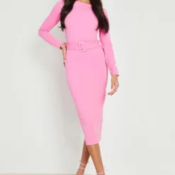 Robe Mi-longue à Découpe Et Ceinture