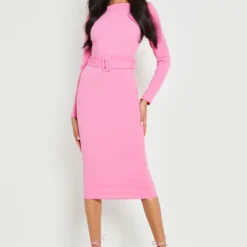 Robe Mi-longue à Découpe Et Ceinture 8 Robe Mi-longue à Découpe Et Ceinture -Pas Cher Vêtue Diva Magasin gzz10399 candy20pink xl 2
