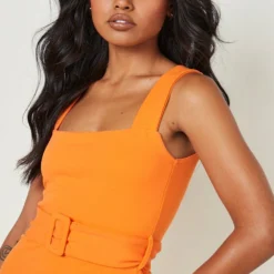 Robe Mi-longue à Col Carré Et Ceinture -Pas Cher Vêtue Diva Magasin gzz10400 orange xl 3