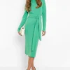 Robe Mi-longue Nouée à La Taille à Col Montant -Pas Cher Vêtue Diva Magasin gzz10404 bright20green xl