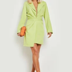 Robe Blazer Ajustée à Décolleté -Pas Cher Vêtue Diva Magasin gzz11436 lime xl 2