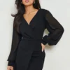 Petite - Robe Croisée Boutonnée -Pas Cher Vêtue Diva Magasin gzz11558 black xl