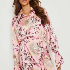 Robe Chemise Satinée -Pas Cher Vêtue Diva Magasin gzz11678 pink xl 2