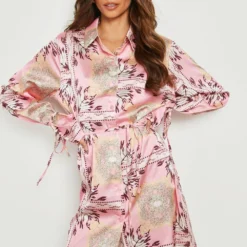 Robe Chemise Satinée -Pas Cher Vêtue Diva Magasin gzz11678 pink xl 3