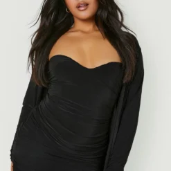 Grande Taille - Ensemble Avec Cardigan Long Et Robe Bustier Mi-longue -Pas Cher Vêtue Diva Magasin gzz11823 black xl 3