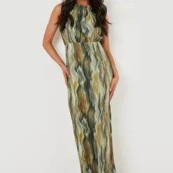 Petite - Robe Longue Plissée Imprimée à Fentes