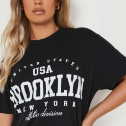 Grande Taille - Robe T-shirt Oversize à Slogan Brooklyn 9 Grande Taille - Robe T-shirt Oversize à Slogan Brooklyn -Pas Cher Vêtue Diva Magasin gzz12811 black xl 3