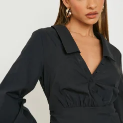 Robe Chemise Cache-cœur Froncée 9 Robe Chemise Cache-cœur Froncée -Pas Cher Vêtue Diva Magasin gzz12845 black xl 3