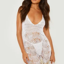 Robe De Plage En Crochet à Détails Contrastants -Pas Cher Vêtue Diva Magasin gzz13053 cream xl 3
