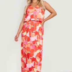 BOOHOO Grande Taille - Robe Longue à Imprimé Abstrait 8 BOOHOO Grande Taille - Robe Longue à Imprimé Abstrait -Pas Cher Vêtue Diva Magasin gzz13204 red xl 2