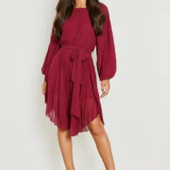 Robe Mi-longue Plissée à Manches Longues