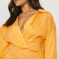 Grande Taille - Robe Chemise Croisée -Pas Cher Vêtue Diva Magasin gzz13826 orange xl 3