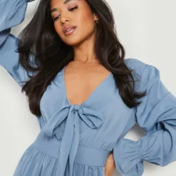 Petite - Robe Patineuse Tissée à Nouer -Pas Cher Vêtue Diva Magasin gzz13870 blue xl 3