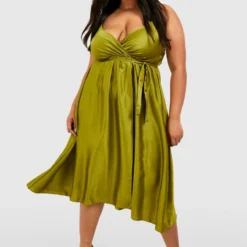 Grande Taille - Robe Croisée Satinée à Ceinture -Pas Cher Vêtue Diva Magasin gzz13892 chartreuse xl 2 scaled