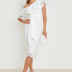 Robe Mi-longue En Crochet à Volants -Pas Cher Vêtue Diva Magasin gzz14734 white xl 2