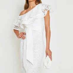 Robe Mi-longue En Crochet à Volants -Pas Cher Vêtue Diva Magasin gzz14734 white xl 3