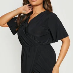 Grande Taille - Robe Portefeuille Soyeuse à Manches Larges 9 Grande Taille - Robe Portefeuille Soyeuse à Manches Larges -Pas Cher Vêtue Diva Magasin gzz14848 black xl 3