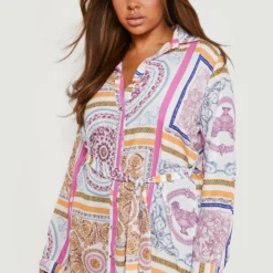 Grande Taille - Robe Chemise à Imprimé Chaînes