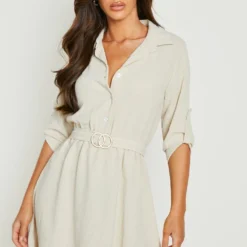 Robe Chemise Ceinturée -Pas Cher Vêtue Diva Magasin gzz15754 stone xl 2