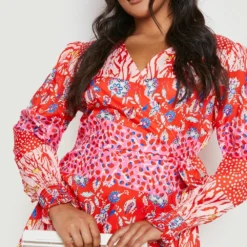 Grande Taille - Robe Portefeuille Imprimée 9 Grande Taille - Robe Portefeuille Imprimée -Pas Cher Vêtue Diva Magasin gzz15861 pink xl 3