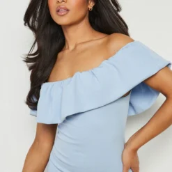 Petite - Robe Mi-longue En Néoprène à Col Bateau Et Volants -Pas Cher Vêtue Diva Magasin gzz16007 sky20blue xl 3